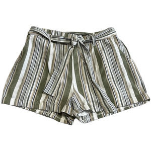 Umgee Neutral Striped Tie Front Casual Cotton Blend Shorts, Size L